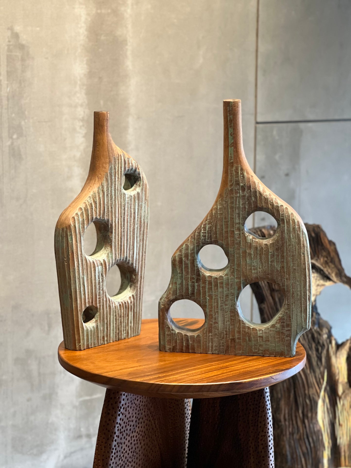 Aqua Multi-Hole Wooden Vase