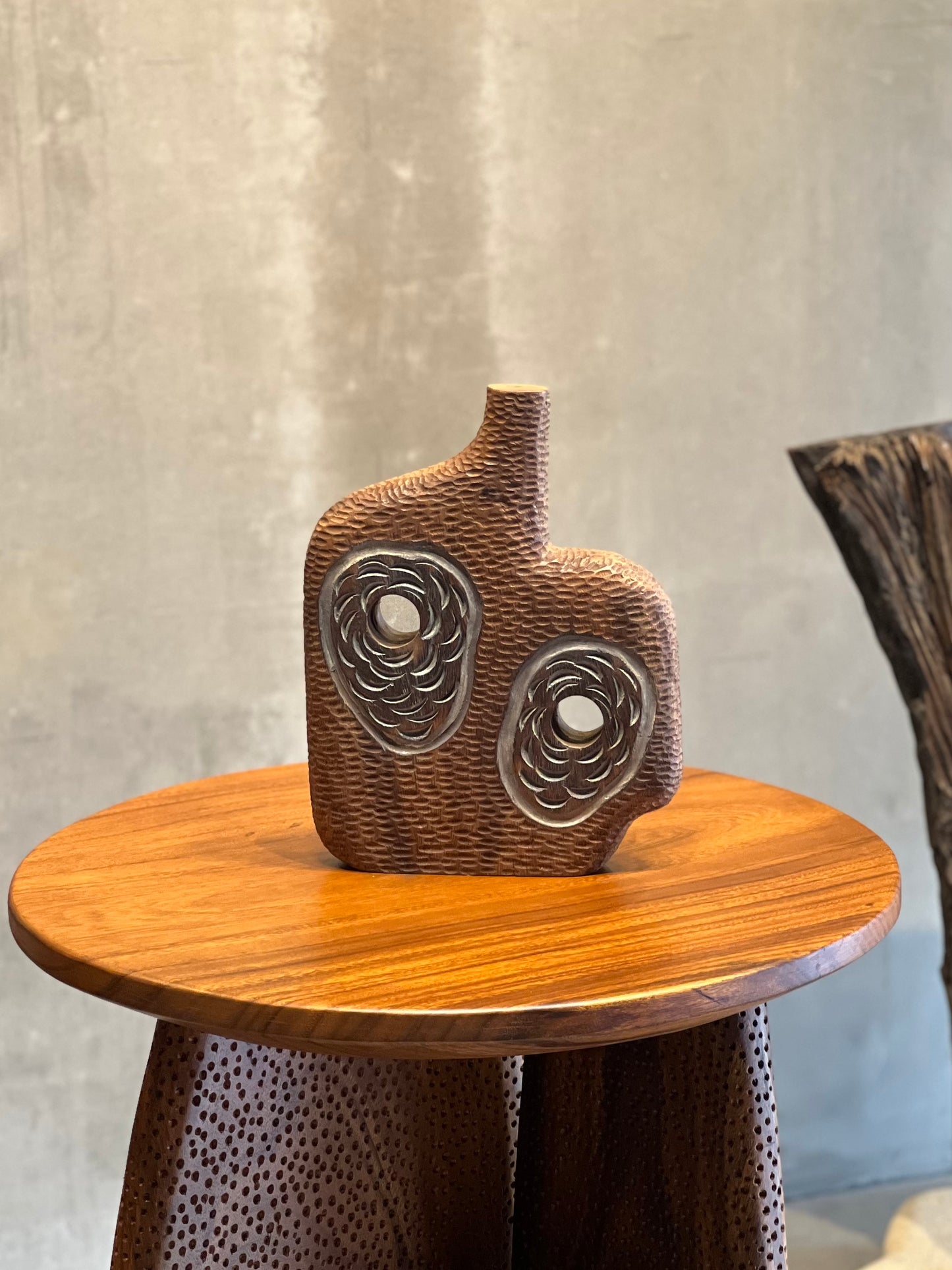 Dual Spiral Wooden Vase
